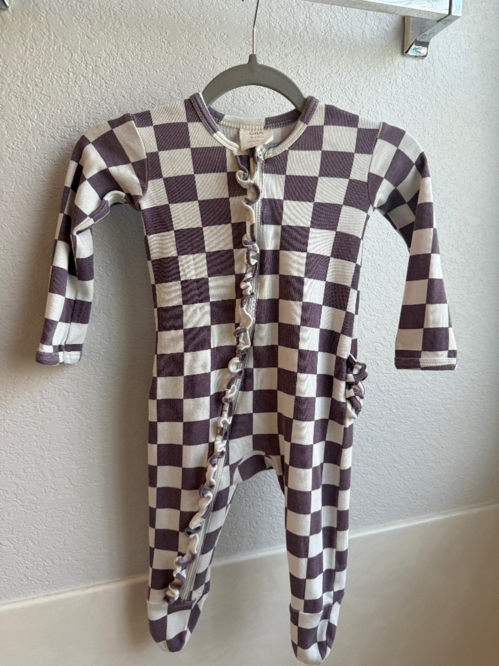 SIIX Organic Cotton Purple Checkered Ruffle Zip Footie Sleeper | 9–12M
